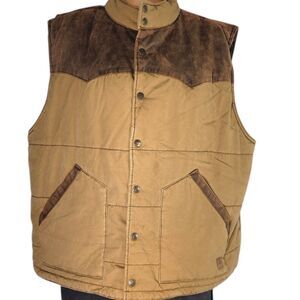 Legendary Whitetails Stockyards Vest Jacket Mens XL Tan/Brown Green Quilted Snap